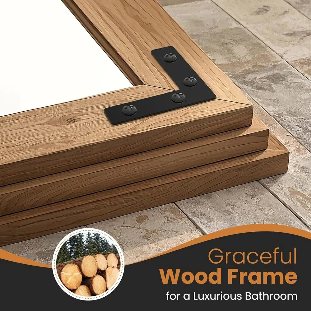Rustic Light Brown Wood Framed Rectangle Accent Mirror Wall Mounted for Entryway